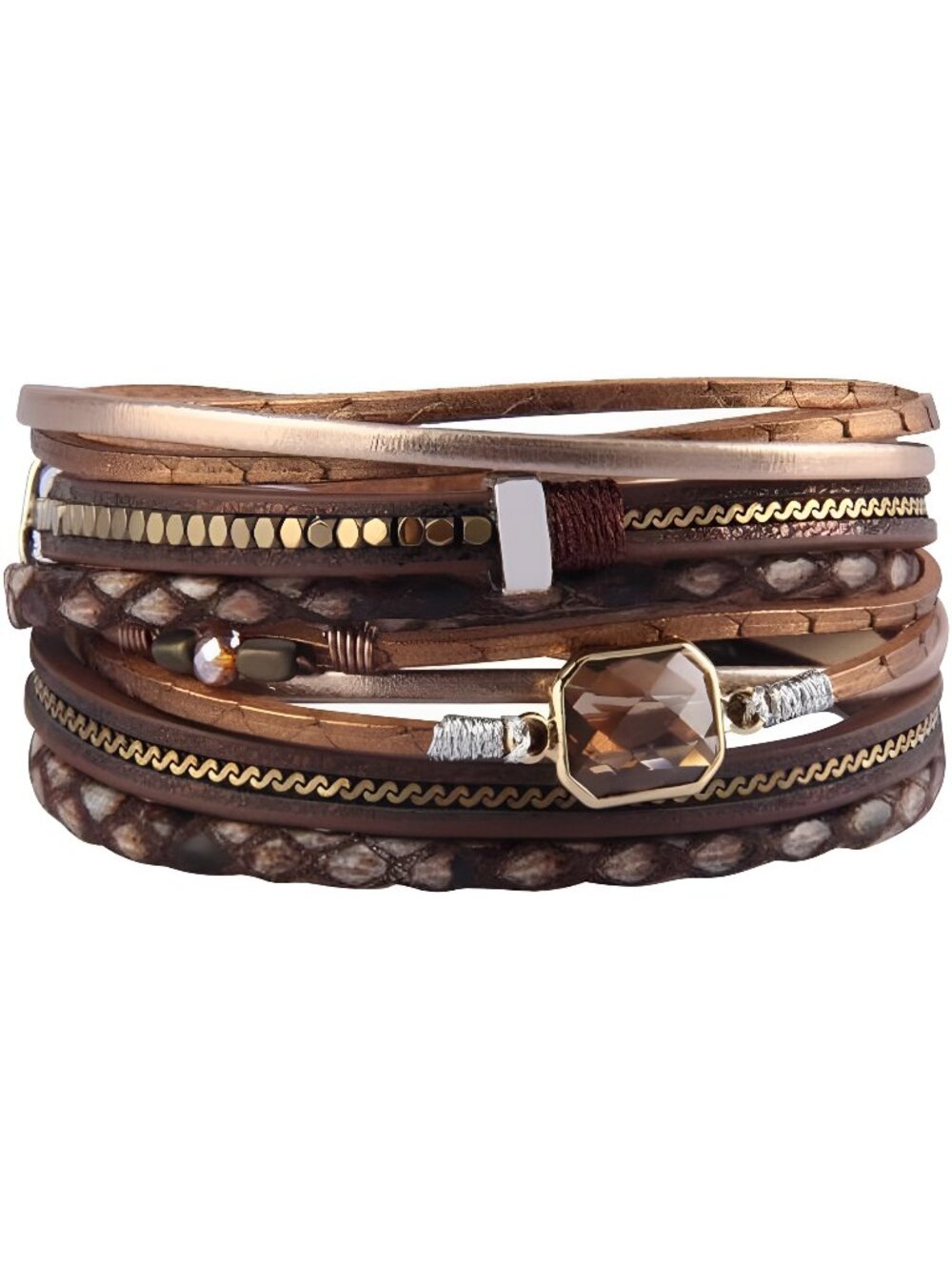 Leather Wrap Bracelet Boho Cuff Bracelets Crystal Bracelet Magnetic Multi Strand